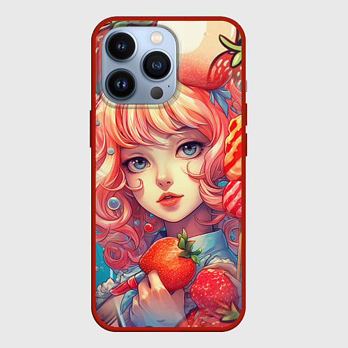Чехол iPhone 13 Pro Клубничная девушка / 3D-Красный – фото 1