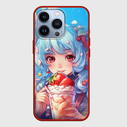 Чехол для iPhone 13 Pro Девушка с синими волосами держит мороженое, цвет: 3D-красный