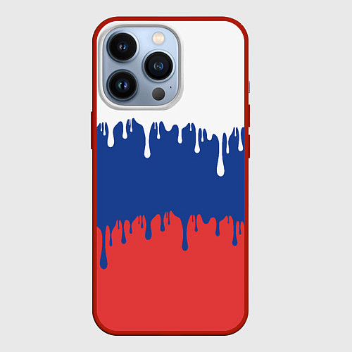 Чехол iPhone 13 Pro Флаг России - потёки / 3D-Красный – фото 1