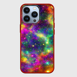 Чехол для iPhone 13 Pro Яркий неоновый космос, цвет: 3D-красный