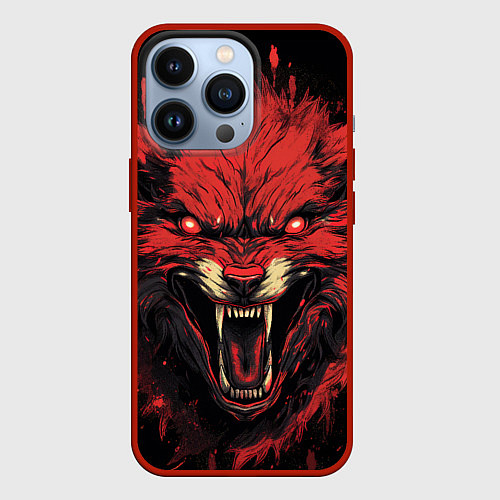 Чехол iPhone 13 Pro Red wolf / 3D-Красный – фото 1