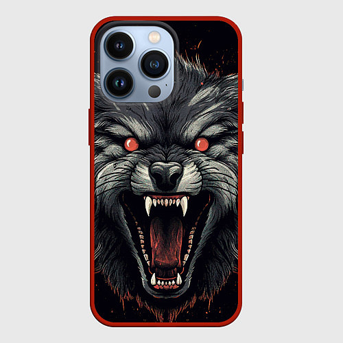 Чехол iPhone 13 Pro Серый волк / 3D-Красный – фото 1