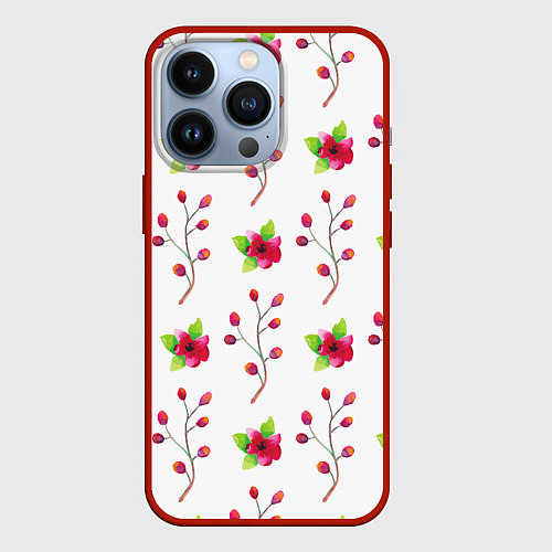 Чехол iPhone 13 Pro Red flowers / 3D-Красный – фото 1