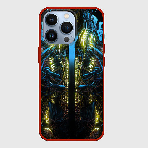 Чехол iPhone 13 Pro Туловище киборга желтый неон / 3D-Красный – фото 1