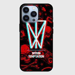 Чехол для iPhone 13 Pro Within Temptation rock glitch, цвет: 3D-черный