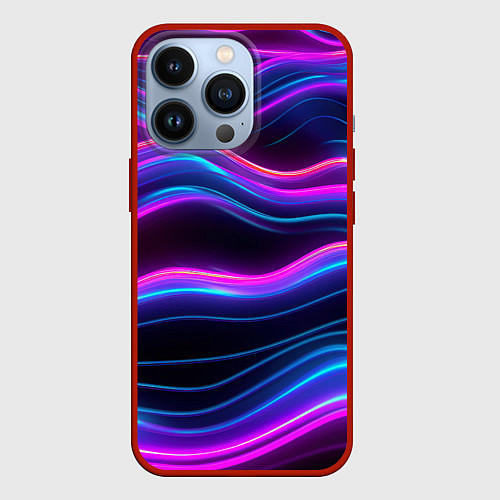 Чехол iPhone 13 Pro Фиолетовые неоновые волны / 3D-Красный – фото 1