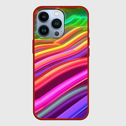 Чехол для iPhone 13 Pro Неоновые радужные волны, цвет: 3D-красный
