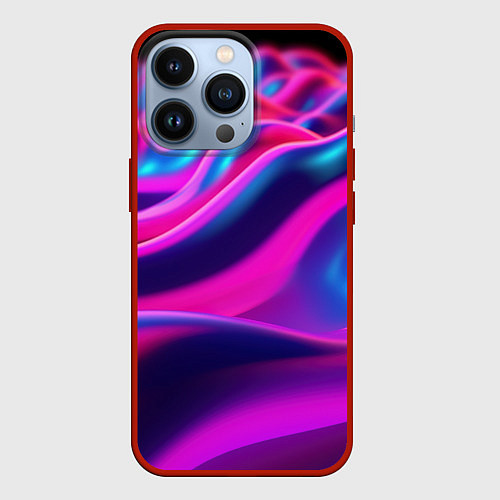 Чехол iPhone 13 Pro Фиолетовые неоновые волны / 3D-Красный – фото 1