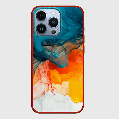 Чехол iPhone 13 Pro Синяя и оранжевая жидкости / 3D-Красный – фото 1