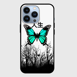 Чехол для iPhone 13 Pro С бабочкой на фоне японского иероглифа, цвет: 3D-черный