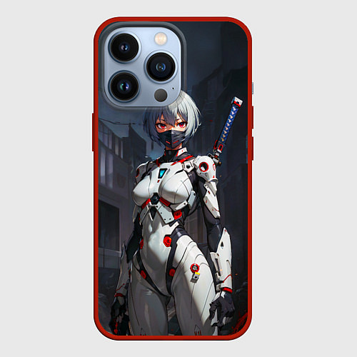 Чехол iPhone 13 Pro Аянами Рей с мечом - Евангелион / 3D-Красный – фото 1
