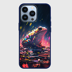 Чехол для iPhone 13 Pro Лягушка под дождем - нейросеть, цвет: 3D-тёмно-синий
