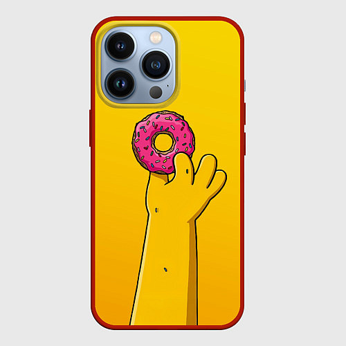 Чехол iPhone 13 Pro Гомер и пончик / 3D-Красный – фото 1