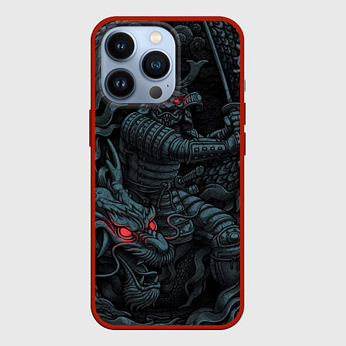 Чехол iPhone 13 Pro Samurai and dragon / 3D-Красный – фото 1