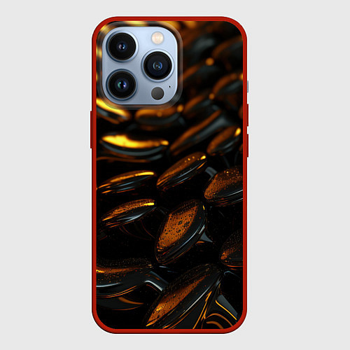 Чехол iPhone 13 Pro Абстрактные золотые камни / 3D-Красный – фото 1