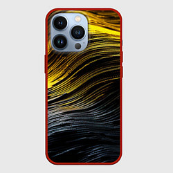 Чехол для iPhone 13 Pro Золотистые волны на черном, цвет: 3D-красный