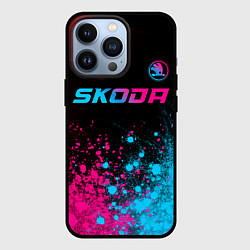 Чехол для iPhone 13 Pro Skoda - neon gradient: символ сверху, цвет: 3D-черный