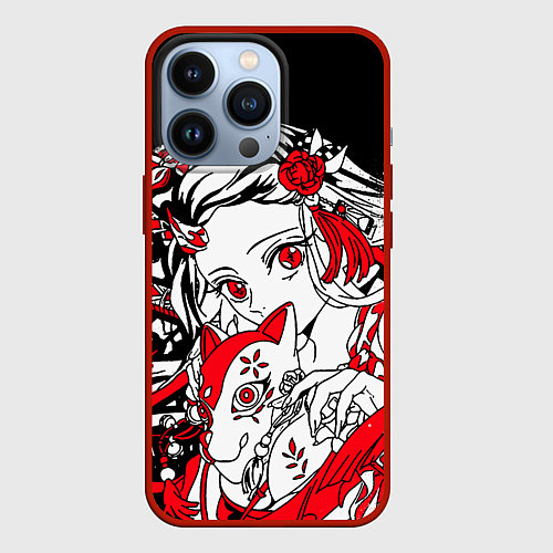 Чехол iPhone 13 Pro Клинок рассекающий демонов - незуко комадо / 3D-Красный – фото 1