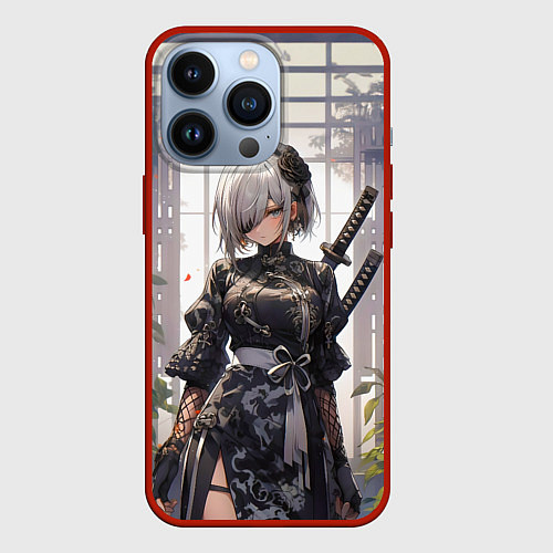 Чехол iPhone 13 Pro Nier automata девушка с мечами / 3D-Красный – фото 1