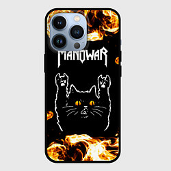 Чехол для iPhone 13 Pro Manowar рок кот и огонь, цвет: 3D-черный