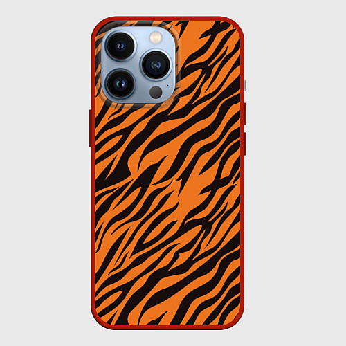 Чехол iPhone 13 Pro Полоски тигра - tiger / 3D-Красный – фото 1