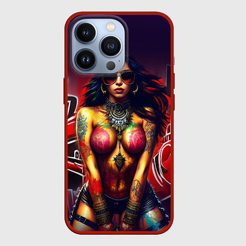 Чехол iPhone 13 Pro Девушка панк / 3D-Красный – фото 1