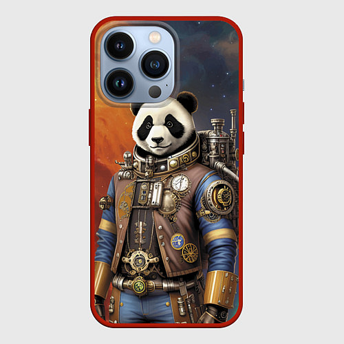Чехол iPhone 13 Pro Панда-космонавт - стимпанк / 3D-Красный – фото 1