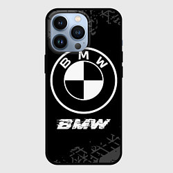 Чехол для iPhone 13 Pro BMW speed на темном фоне со следами шин, цвет: 3D-черный