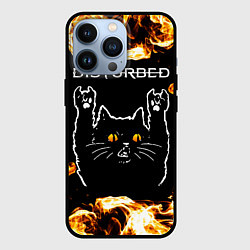 Чехол для iPhone 13 Pro Disturbed рок кот и огонь, цвет: 3D-черный