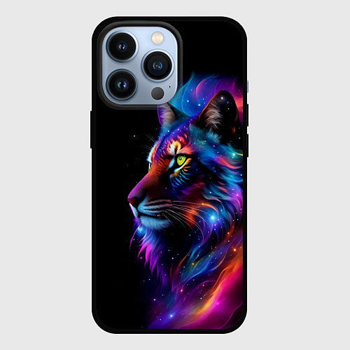 Чехол iPhone 13 Pro Лев в космосе и звезды / 3D-Черный – фото 1
