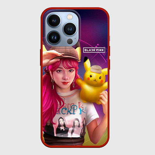Чехол iPhone 13 Pro Jisoo and Pikachu / 3D-Красный – фото 1