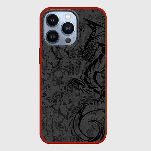 Чехол iPhone 13 Pro Black dragon - grunge / 3D-Красный – фото 1
