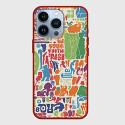 Чехол для iPhone 13 Pro Красочные каракули, цвет: 3D-красный