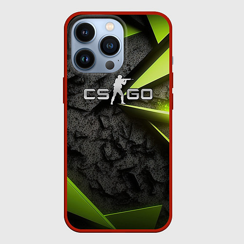 Чехол iPhone 13 Pro CS GO green black abstract / 3D-Красный – фото 1