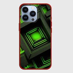 Чехол для iPhone 13 Pro Неоновые зелёные блоки, цвет: 3D-красный