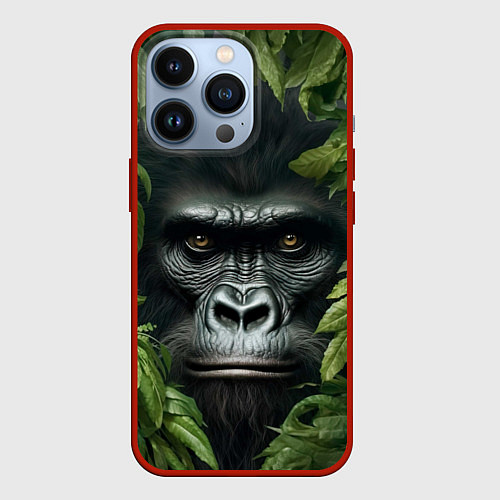 Чехол iPhone 13 Pro Горилла в джунгях / 3D-Красный – фото 1