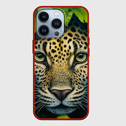Чехол для iPhone 13 Pro Леопард в листьях, цвет: 3D-красный