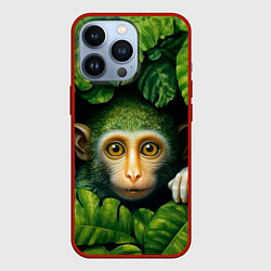 Чехол для iPhone 13 Pro Маленькая обезьянка в листьях, цвет: 3D-красный