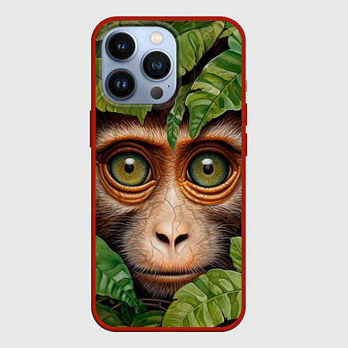 Чехол iPhone 13 Pro Обезьяна в джунглях / 3D-Красный – фото 1