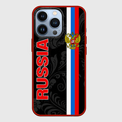 Чехол для iPhone 13 Pro Russia black style, цвет: 3D-красный