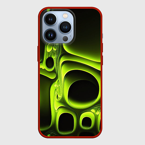 Чехол iPhone 13 Pro Зеленая кислотная абстракция / 3D-Красный – фото 1