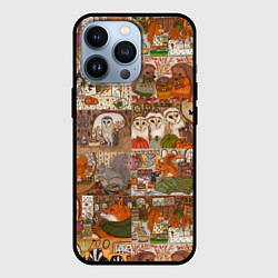Чехол для iPhone 13 Pro Коллаж из сказочных зверей - совы, белки, ёжики, цвет: 3D-черный