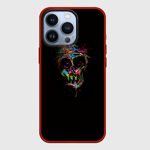 Чехол iPhone 13 Pro Череп - потекшие краски / 3D-Красный – фото 1