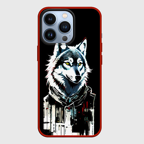 Чехол iPhone 13 Pro Волк - графика / 3D-Красный – фото 1