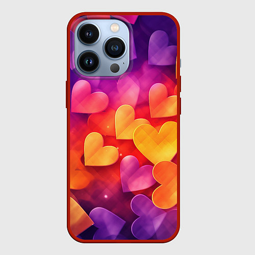 Чехол iPhone 13 Pro Разноцветные сердечки / 3D-Красный – фото 1