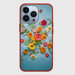 Чехол для iPhone 13 Pro Букет полевых цветов на ткани, цвет: 3D-красный
