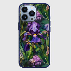 Чехол для iPhone 13 Pro Ирисы паттерн, цвет: 3D-тёмно-синий