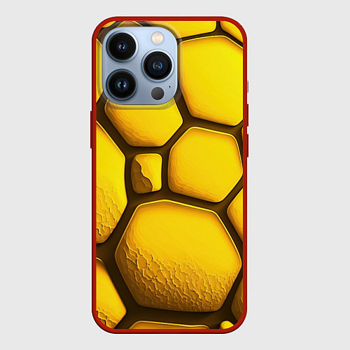 Чехол iPhone 13 Pro Желтые объемные плиты / 3D-Красный – фото 1