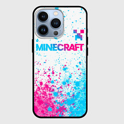 Чехол для iPhone 13 Pro Minecraft neon gradient style: символ сверху, цвет: 3D-черный