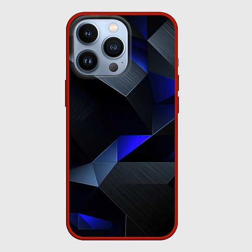 Чехол iPhone 13 Pro Black blue abstract / 3D-Красный – фото 1